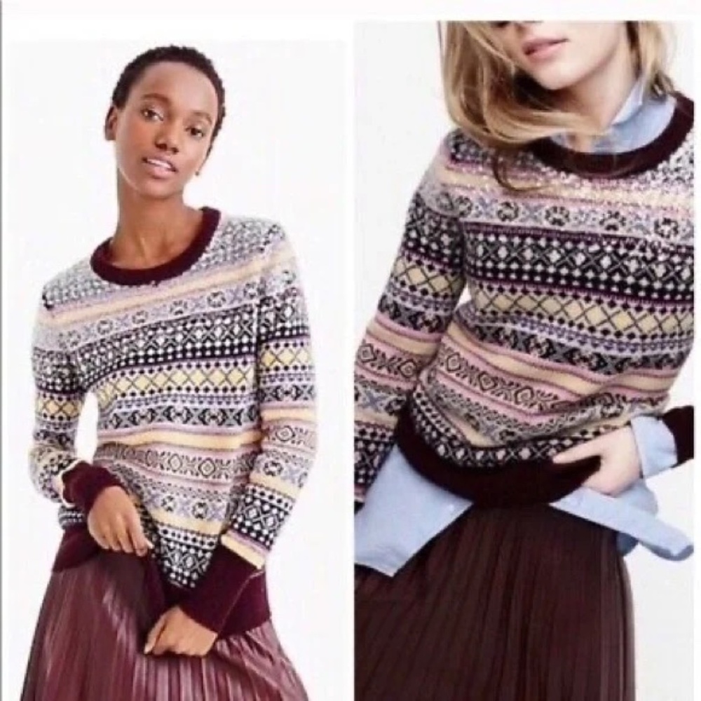 J Crew Sequin Fair Isle Lambswool Sweater - Gently Worn - Size S